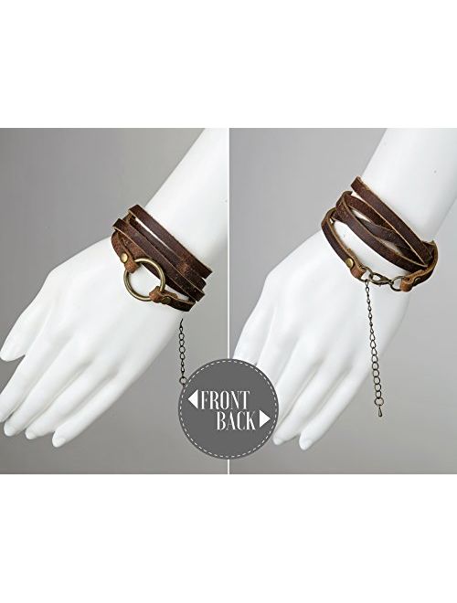 SPUNKYsoul 5 Wrap Leather Circle Bracelet Brown for Women Collection (Brown)