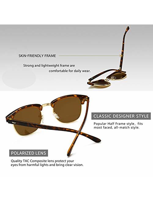 SUNGAIT Classic Half Frame Retro Sunglasses with Polarized Lens