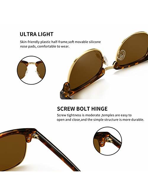 SUNGAIT Classic Half Frame Retro Sunglasses with Polarized Lens