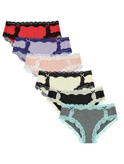 Free to Live 6 Pack Women's All Over Lace Panties - Colorful Trim Hipster Cotton Underwear