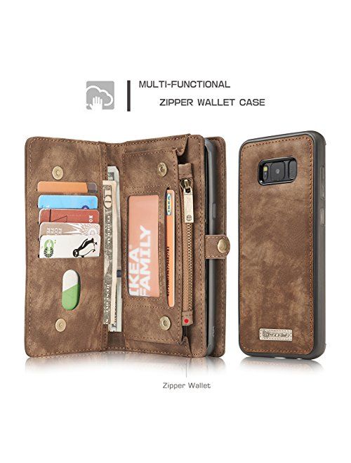 Galaxy S9 Plus Case Wallet,AKHVRS Handmade Premium Cowhide Leather Wallet Case,Zipper Wallet Case [Magnetic Closure]Detachable Magnetic Case & Card Slots for Samsung Gala