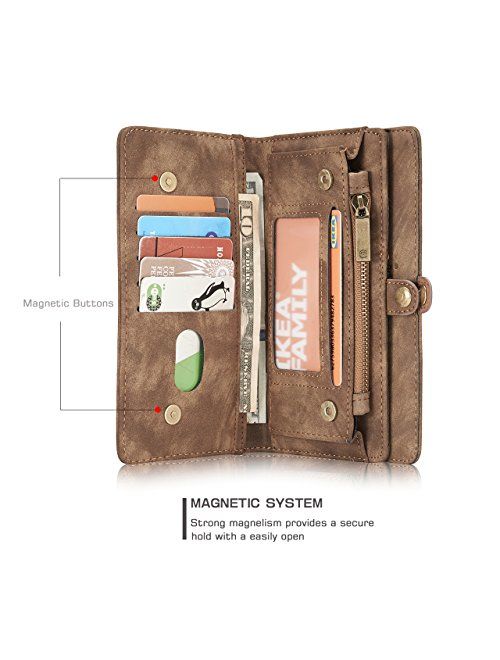 Galaxy S9 Plus Case Wallet,AKHVRS Handmade Premium Cowhide Leather Wallet Case,Zipper Wallet Case [Magnetic Closure]Detachable Magnetic Case & Card Slots for Samsung Gala