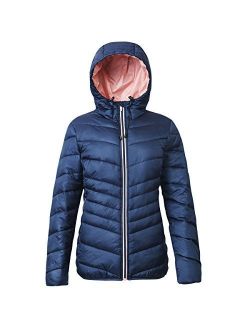 Rokka&Rolla Women's Lightweight Water Resistant Hooded Quilted Poly Padded Puffer Jacket Coat