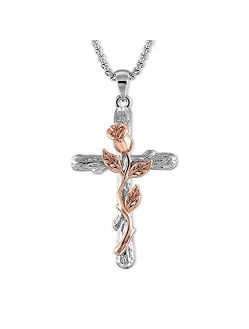 Cross Pendant Necklace for Women Rose Flower Necklace Jewelry for Christmas Birthday Mothers Day Necklace for Women 18 with 2 inches