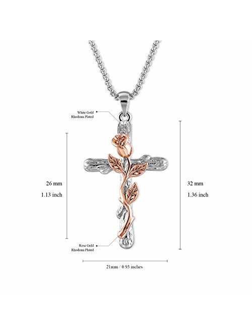 Cross Pendant Necklace for Women Rose Flower Necklace Jewelry for Christmas Birthday Mothers Day Necklace for Women 18 with 2 inches