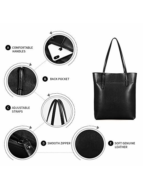 Kattee Vintage Genuine Leather Tote Shoulder Bag With Adjustable Handles