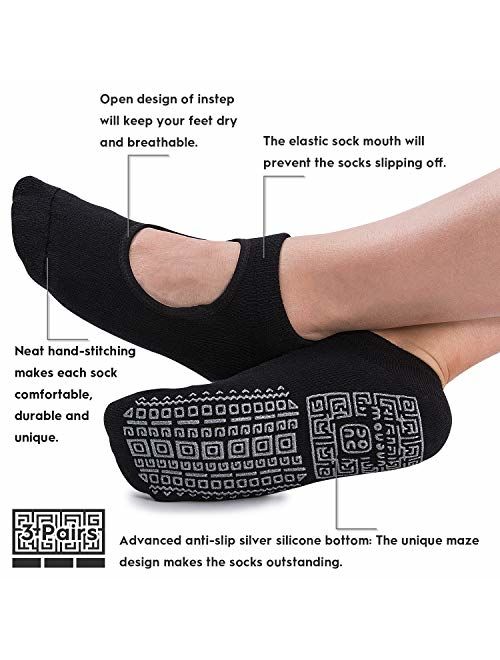 Non Slip Grip Yoga Socks for Women with Cushion for Pilates, Barre, Dance