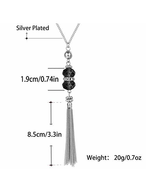 Double Crystal Long Tassels Sweater Chain Pendant Necklace Mother Gift Jewelry 32"