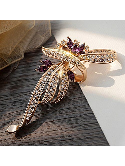 Merdia Fancy Vintage Style Brooches Pin Created Crystals Brooch for Women with Purple Created Crystal