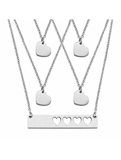 JJTZX Mother Daughter Bar Necklace Set Horizontal Bar Necklace with Cutout Heart Mommy and Me Bar Necklace Set First Day of Kindergarten Gift