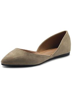Ollio Women's Shoes Faux Suede Slip On Comfort Light Pointed Toe Ballet Flat