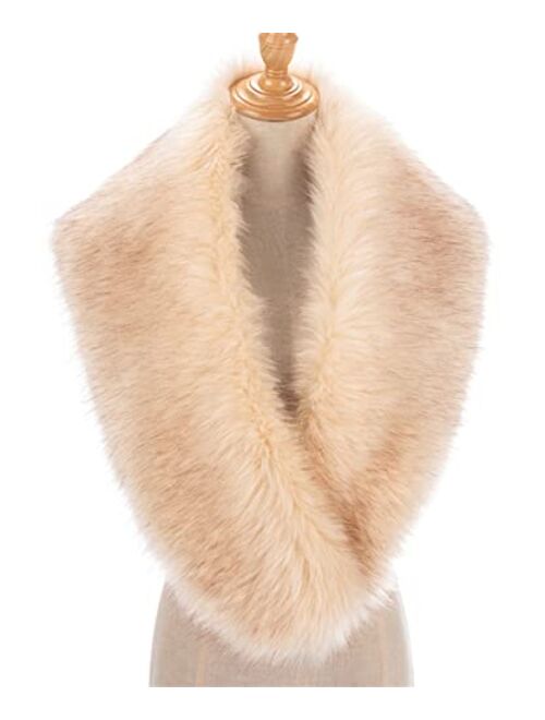Lucky Leaf Women Winter Faux Fur Ornate Scarf Wrap Collar Shrug for Cocktail Reception Party