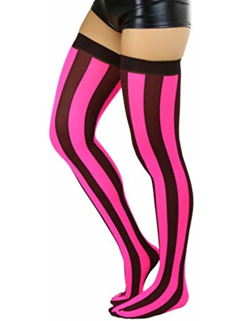 ToBeInStyle Women's Wide Vertical Striped Thigh Hi Stockings
