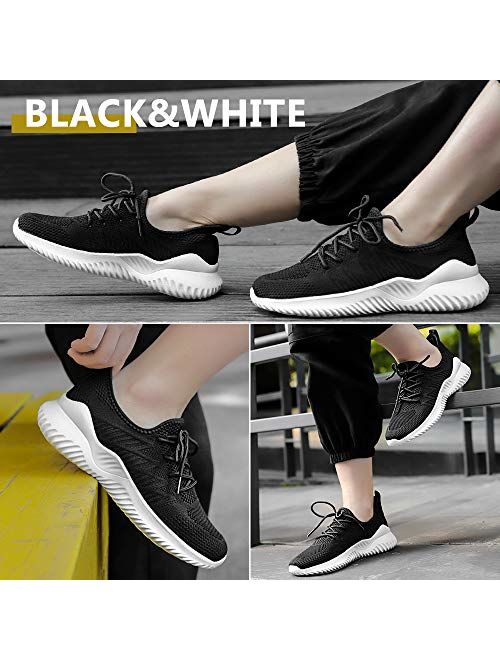 Feethit Womens Slip On Running Shoes with Shoelace Slip Resistant WalkingShoes Lightweight Workout Fashion Sneakers