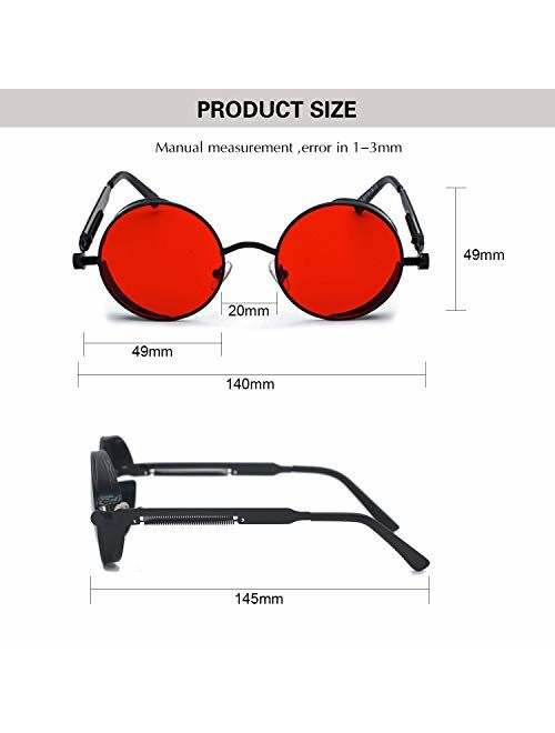 ProudDemon Retro Gothic Steampunk Sunglasses for Women Men Round Lens Metal Frame