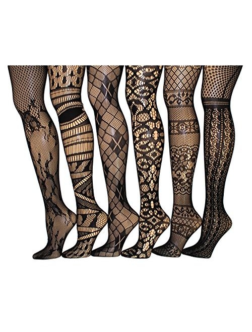 Frenchic Women's Fishnet Lace Stockings Tights Sexy Pantyhose Plus Sizes (Pack of 6)