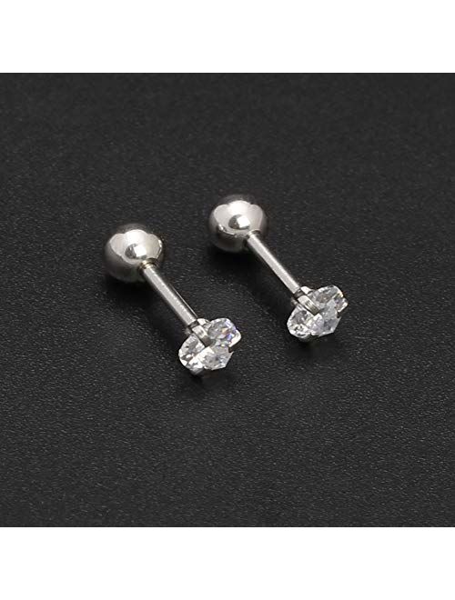 CrazyPiercing 2pcs Unisex Clear Cubic Zirconia Gem Stainlss Steel Barbell Earring/Cartilage Helix Earring/Stud Earring/Labret Studs