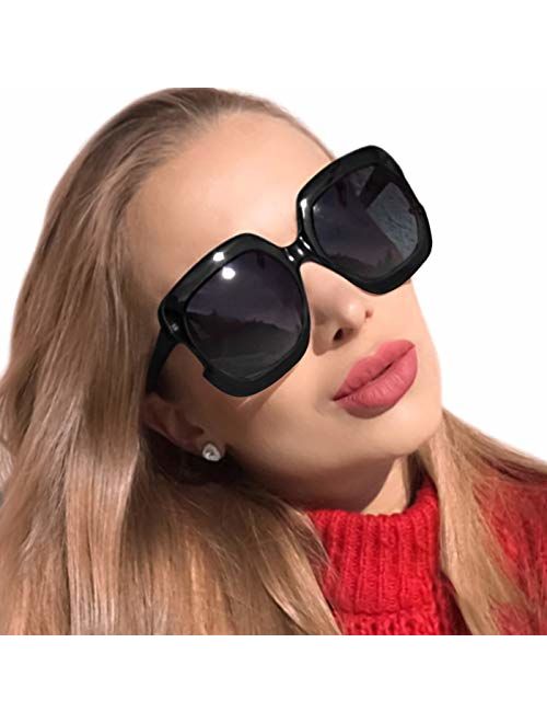 MuJaJa Classic Oversized Womens Sunglasses Polarized UV Protection Fashion Large Square Gradient Frame Design Eyewear