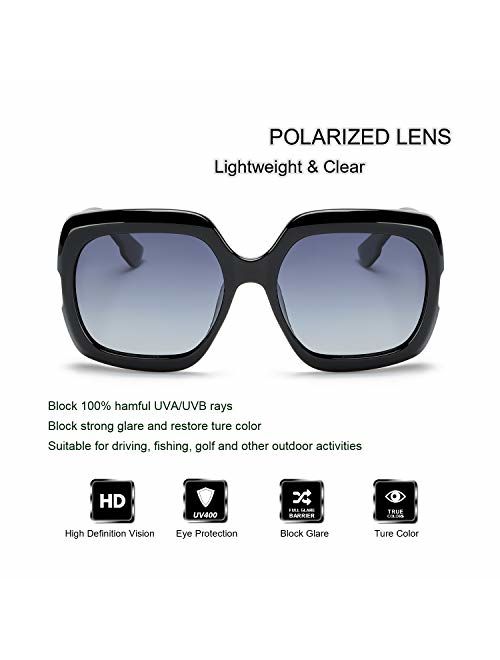 MuJaJa Classic Oversized Womens Sunglasses Polarized UV Protection Fashion Large Square Gradient Frame Design Eyewear