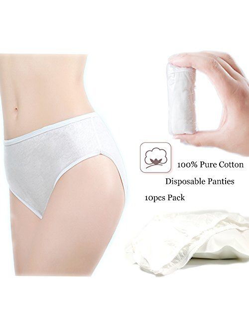 STARLY Women's Disposable 100% Pure Cotton Underwear Travel Panties High Cut Briefs White/Macarons (10Pk)