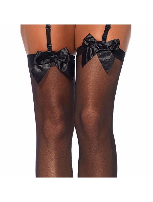 Leg Avenue Women's Satin Bow Accent Sheer Thigh Highs