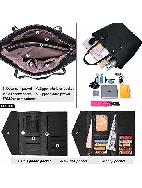 BestoU Handbags for Women Black Large Shoulder Tote Bag for Ladies Purses and Handbags Set