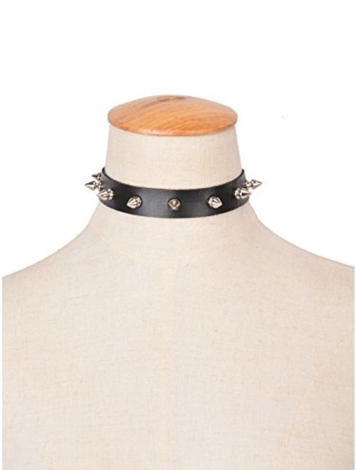SUNSCSC Vintage Punk Goth Studded Rivet Pu Leather Collar Choker Necklace