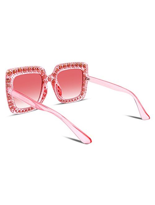 FEISEDY Women Sparkling Crystal Sunglasses Oversized Square Thick Frame B2283