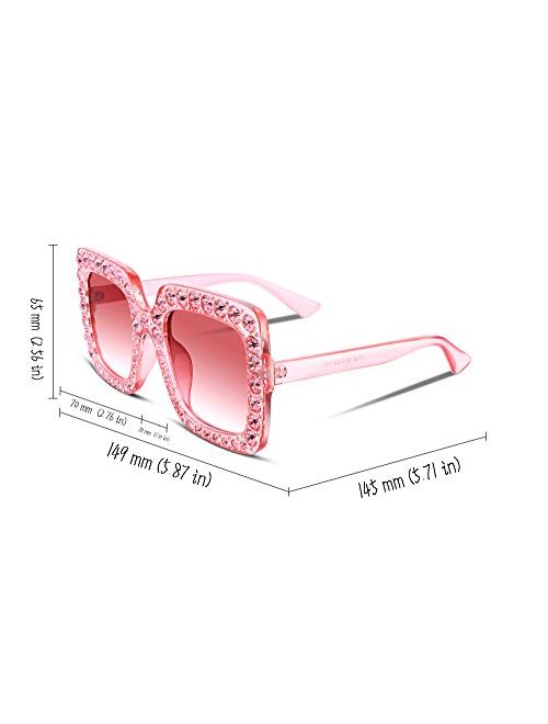 FEISEDY Women Sparkling Crystal Sunglasses Oversized Square Thick Frame B2283