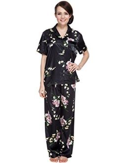 Lavenderi Women's Short Sleeve Classtic Satin Pajama Set