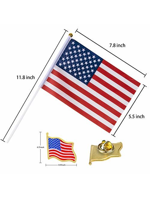 40 PCS American Flag Lapel Pin United States USA Waving Flag Pins and Flags (40 pcs pins & flags)