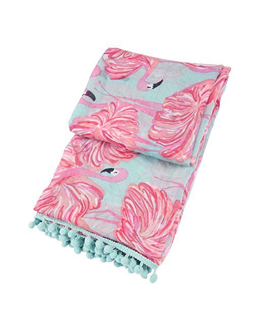 MissShorthair Flamingo Print Scarf with Tassels for Women
