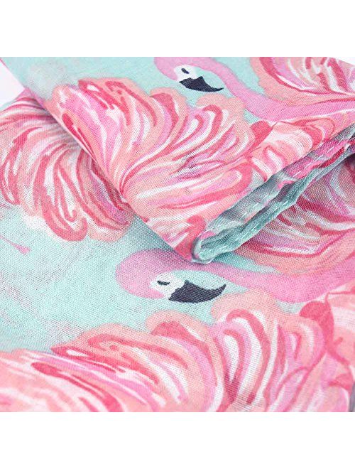 MissShorthair Flamingo Print Scarf with Tassels for Women
