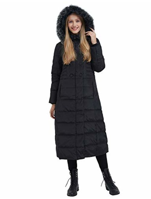 ilishop Women's Thickened Maxi Down Jackets- Hooded Long Down Jacket Winter Parka Puffer Coat