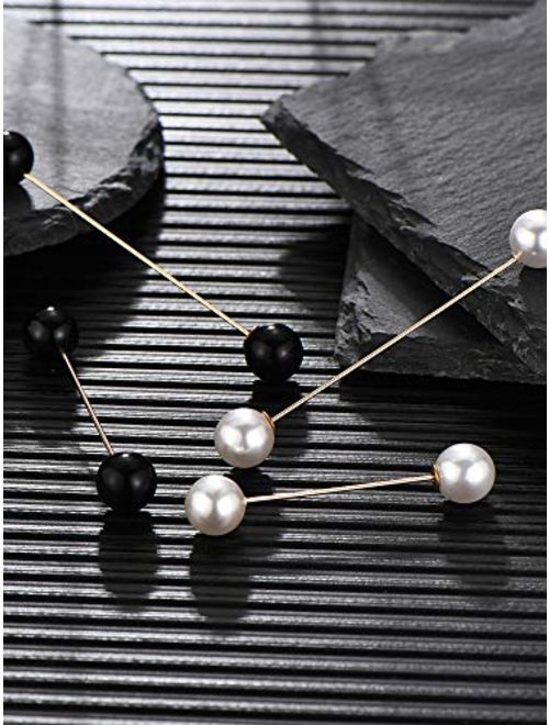 Chuangdi 4 Pieces White Black Sweater Shawl Clip Double Faux Pearl Brooches Safety Pins for Women Girls Clothing Decoration