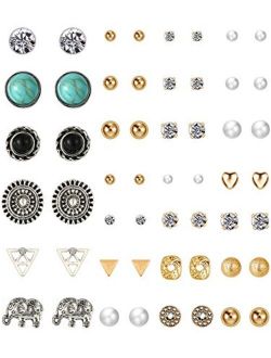 TOODOO 27 Pairs Multiple Stud Earrings Set Cute Vintage Earrings for Girls Women Men