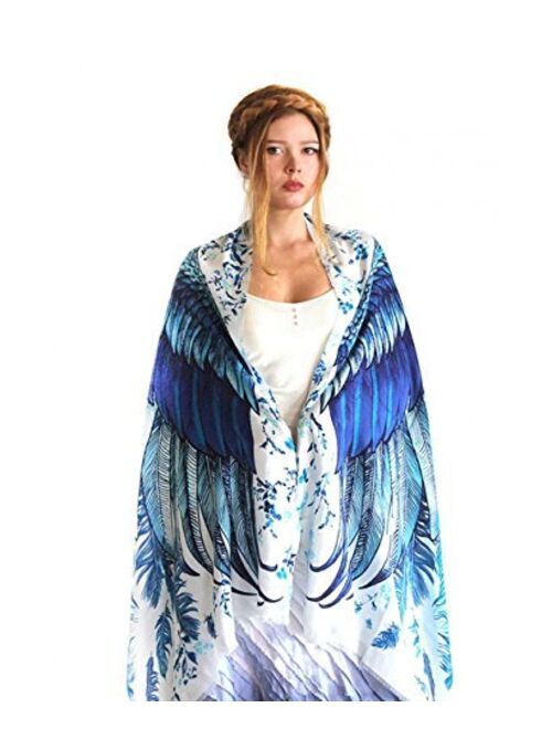 Bird feathers Hand Painted & Printed Pure Cotton Shawl Scarf