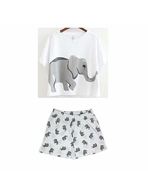 Sets Elephant Pajamas Women Cotton Home Wear Cute Sleep T Shirt Tops Shorts PJS Sleepwear Nightwear Teen Girls