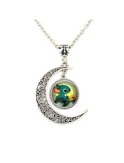 Liumart Handmade Moon Cartoon Pendant Necklace, Cute Crescent Moon Jewelry, Great Christmas Brithday Friendship Gifts