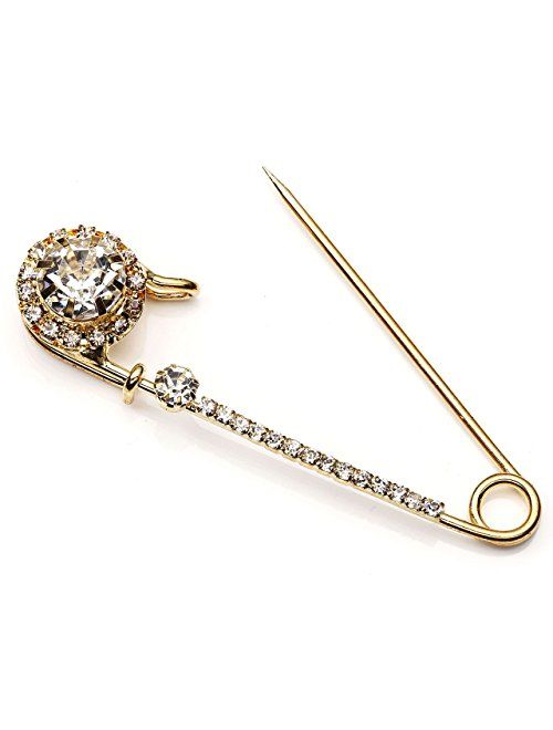 Top Plaza Pack of 5 Women Fashion Rhinstone Crystal Accented Golden Safety Pin Jewelry Brooch Breastpin - Catch Scarf,Lapel or Collar