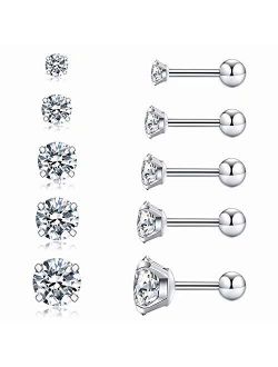 Cubic Zirconia Hypoallergenic Stud Earrings for Women Men Girls Statement Cartilage Fashion Surgical Steel Helix Earrings 5 Pairs