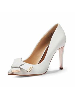 JENN ARDOR Women's Stiletto High Heel Pumps Pointy Toe Bowknot Slip On Bridal Wedding Shoes