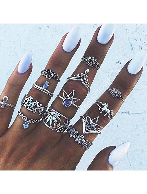 ONESING 69 Pcs Knuckle Rings Stackable Ring Set for Women Girls Bohemian Retro Vintage Joint Finger Rings Hollow Carved Flowers