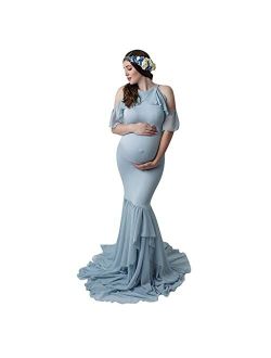Maternity Dress for Photography Deep V Neck Chiffon Gown Split Front Lace Long Maxi Dresses