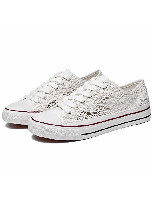 ZGR Women's Fashion Canvas Sneakers Mesh Knitted Upper Low Cut Casual Shoes