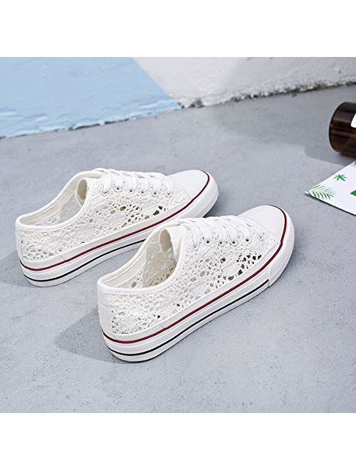 ZGR Women's Fashion Canvas Sneakers Mesh Knitted Upper Low Cut Casual Shoes