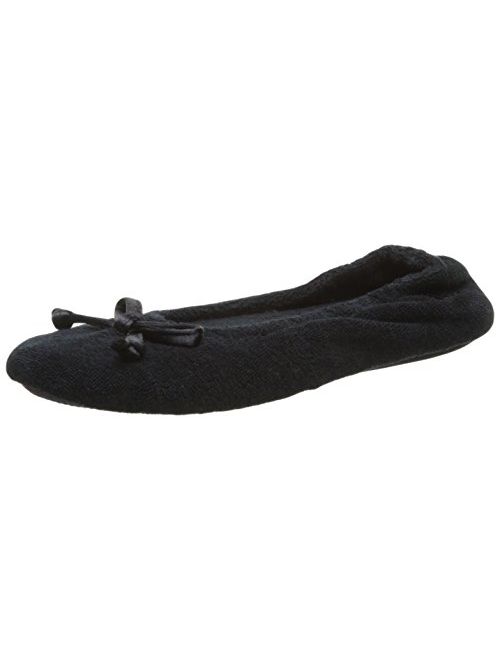 isotoner Women's Signature Terry Ballet Flat Slipper with Satin Bow
