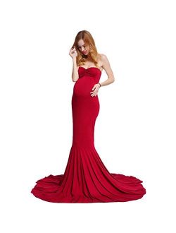 Women's Elegant Fitted Boob Tube on Top Maternity Photography Dress
