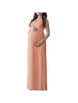 Women Lace Patchwork Sleeveless Long Maxi Dress Maternity Gown Pregnant Photography Props Clothes