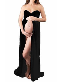 Hopeverl Maternity Split Front Sheer Chiffon Maternity Gown Maxi Bridesmaid Dress for Photos Shoot